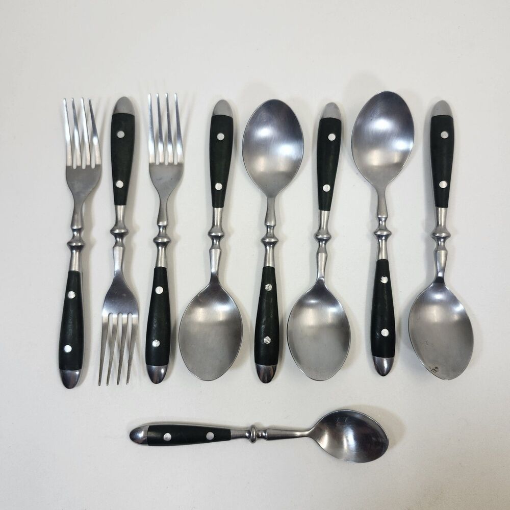 Hampton Bistro Green Flatware 9 Piece Set Forks Spoons Lot Replacements Silver